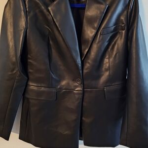 Cabi Designer James Jacket #4495, Black Faux Leather Womens Single Breasted